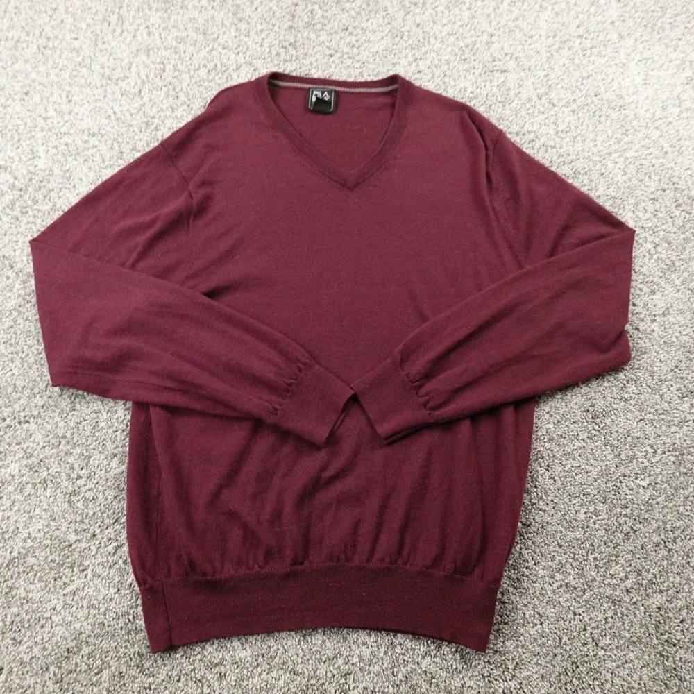 Jos A‎ Bank Sweater Mens 2XL Red Merino Wool V Neck Traveler Pullover Knit Soft